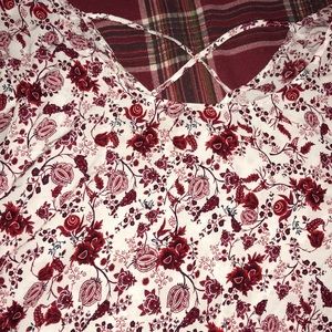 Flowered long sleeve shirt.